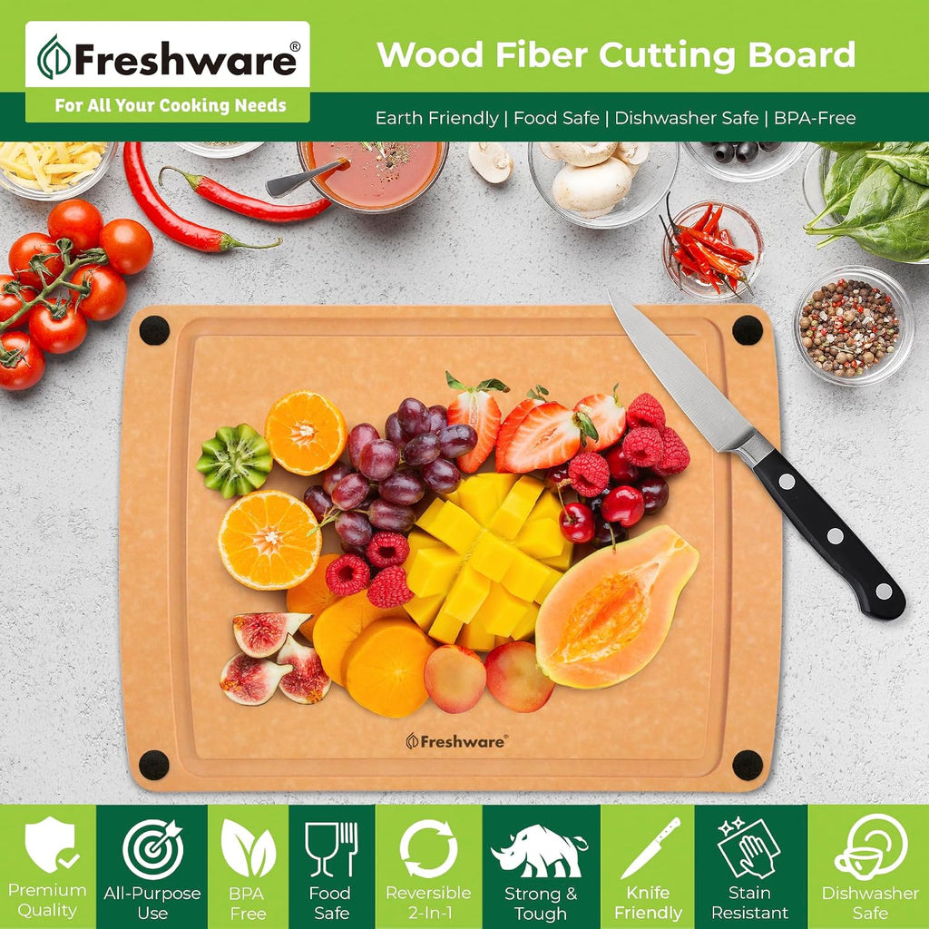Freshware Tabla de cortar de madera para cocina, ranura para jugos,...