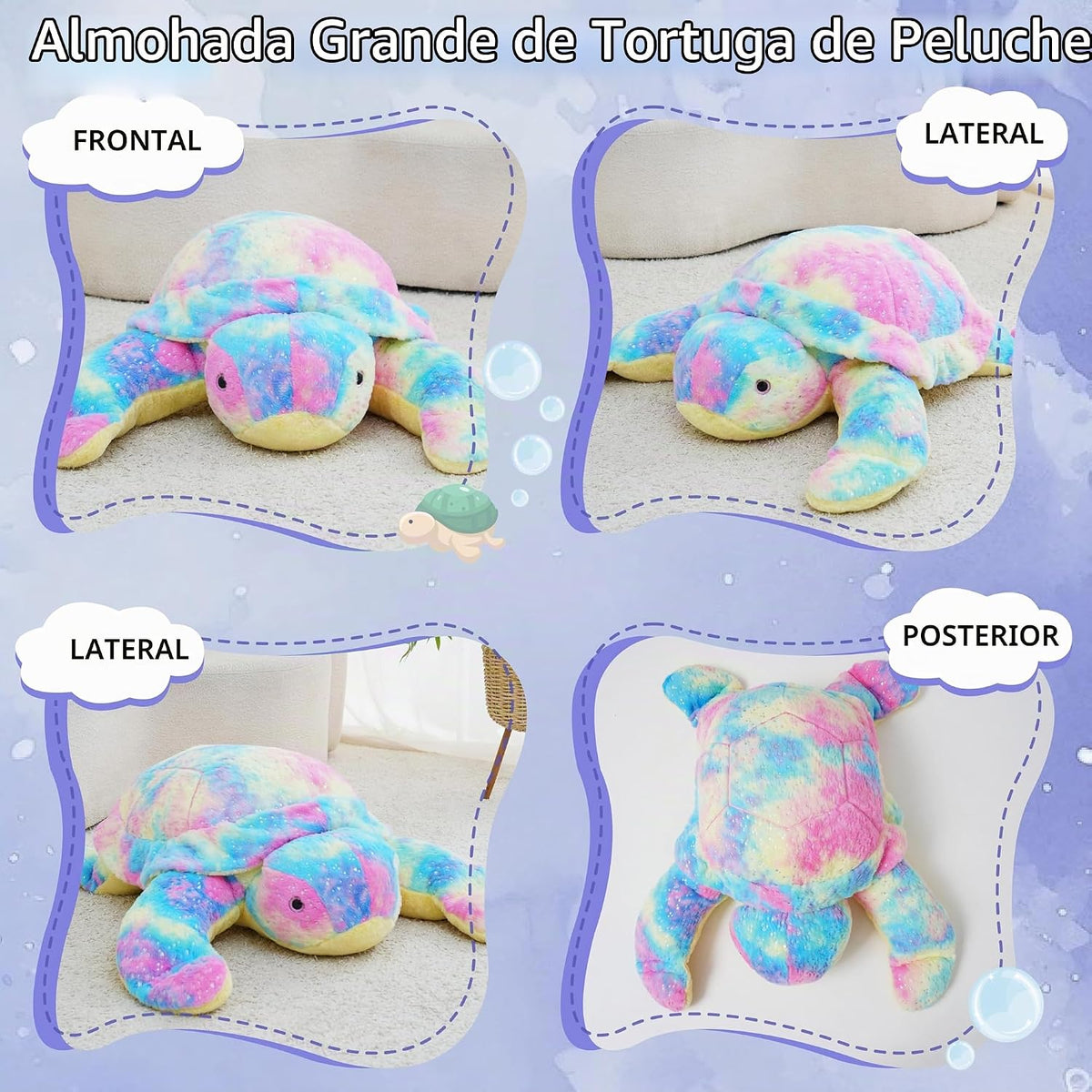 Jrystar Peluche de tortuga marina gigante, almohada de felpa grande...