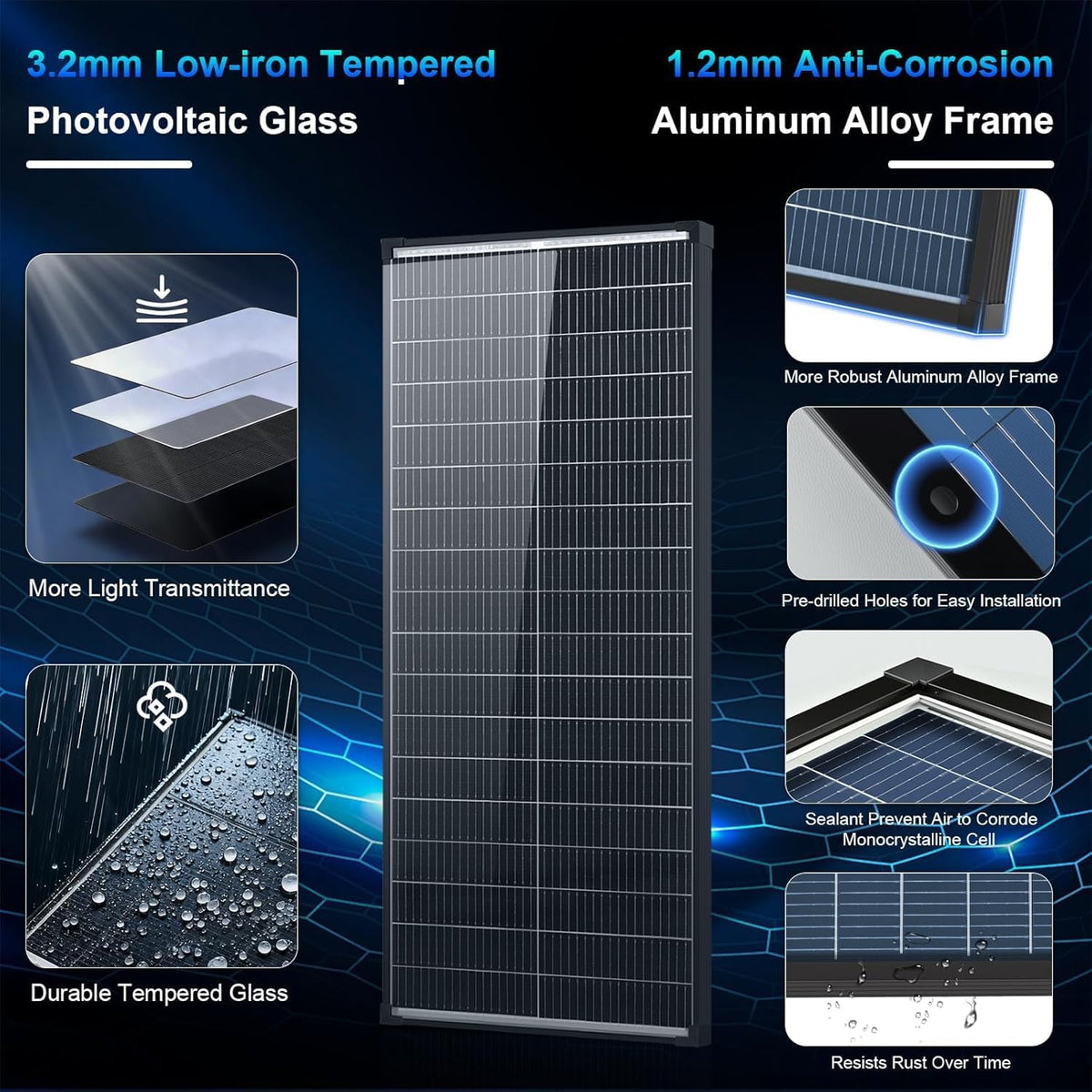 Panel solar de 200 vatios, 2 paneles solares bifaciales de 100 W, 1...