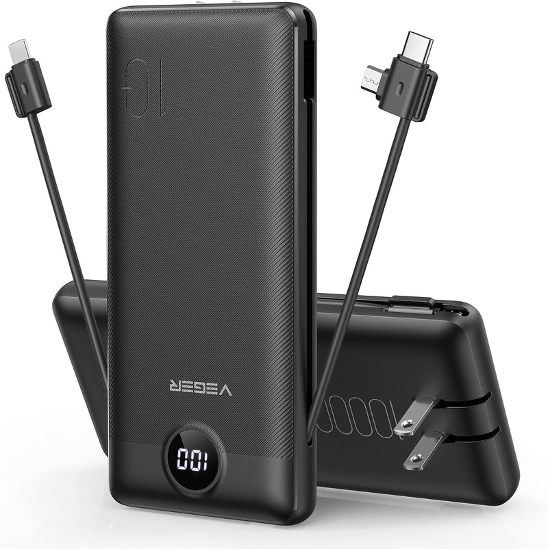 VEGER Cargador portátil para iPhone, Power Bank con cables integrad...