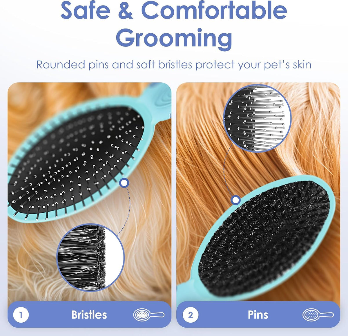 AKC Cepillo de aseo de doble cara para perros, cerdas y alfiler, pe...