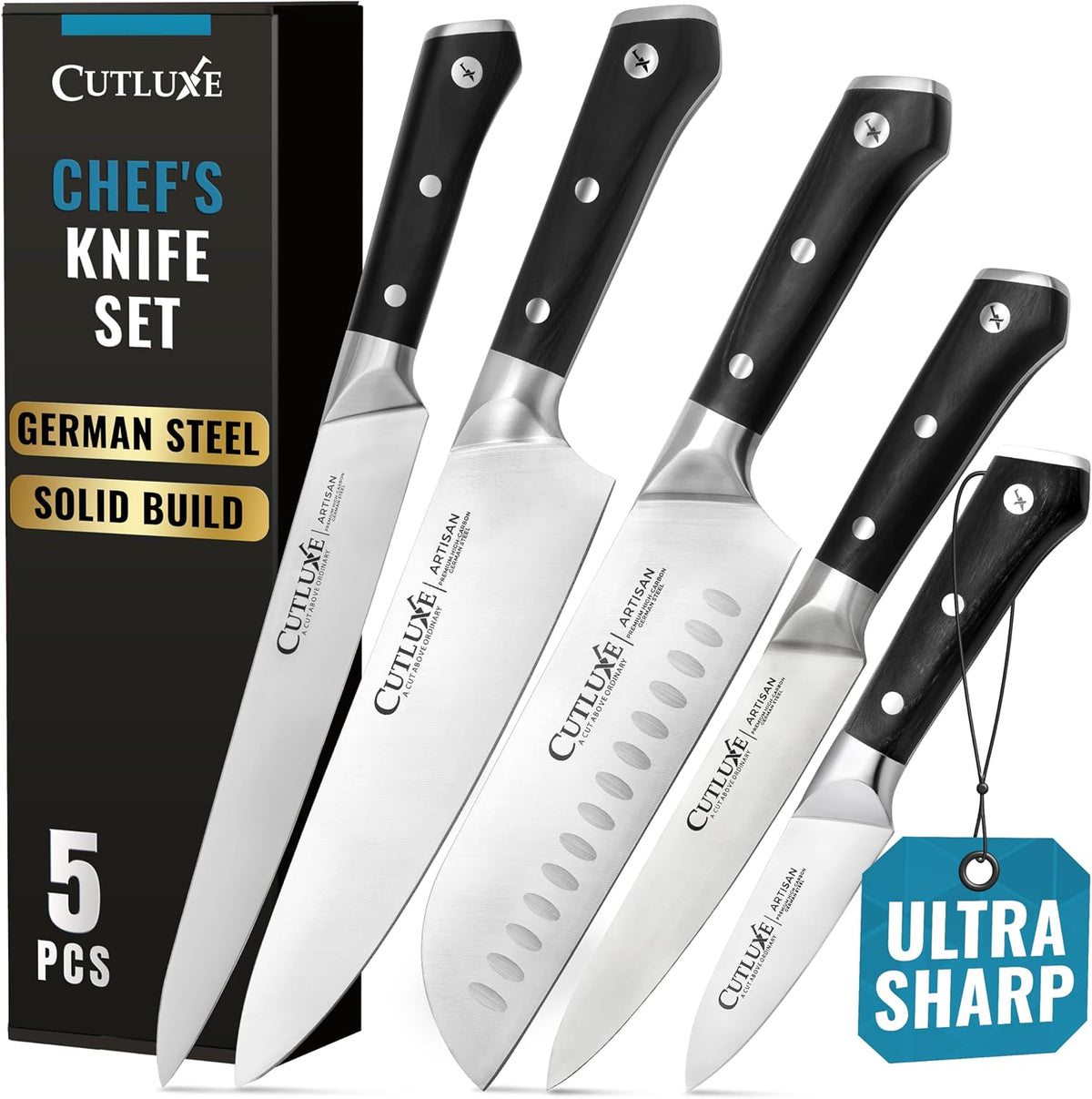 Cutluxe Cuchillos de Cocina, Juego de 5 Cuchillos de Chef \u2013 Ac...