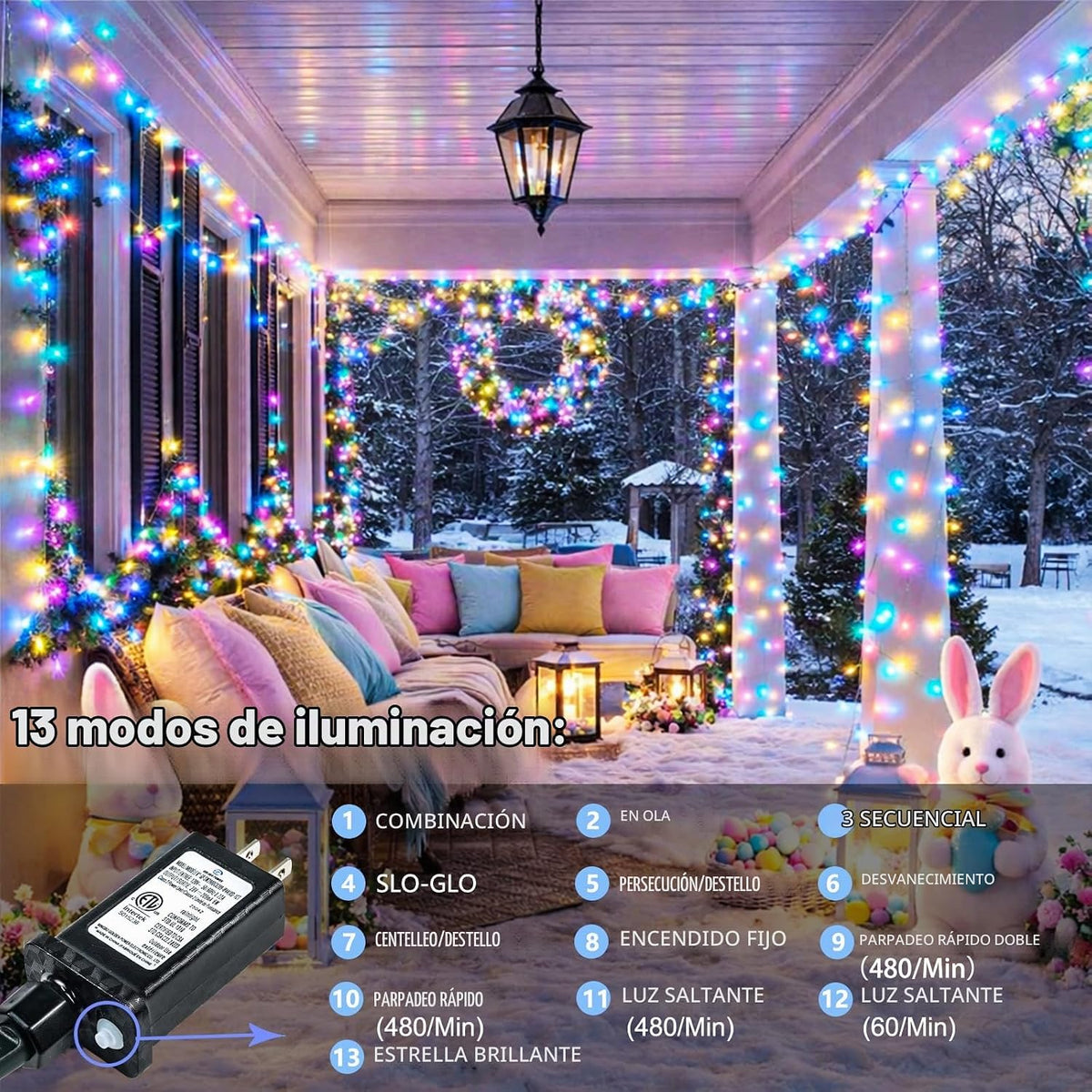 Guirnalda de 200 luces LED conectables, luces pastel de Pascua de 6...