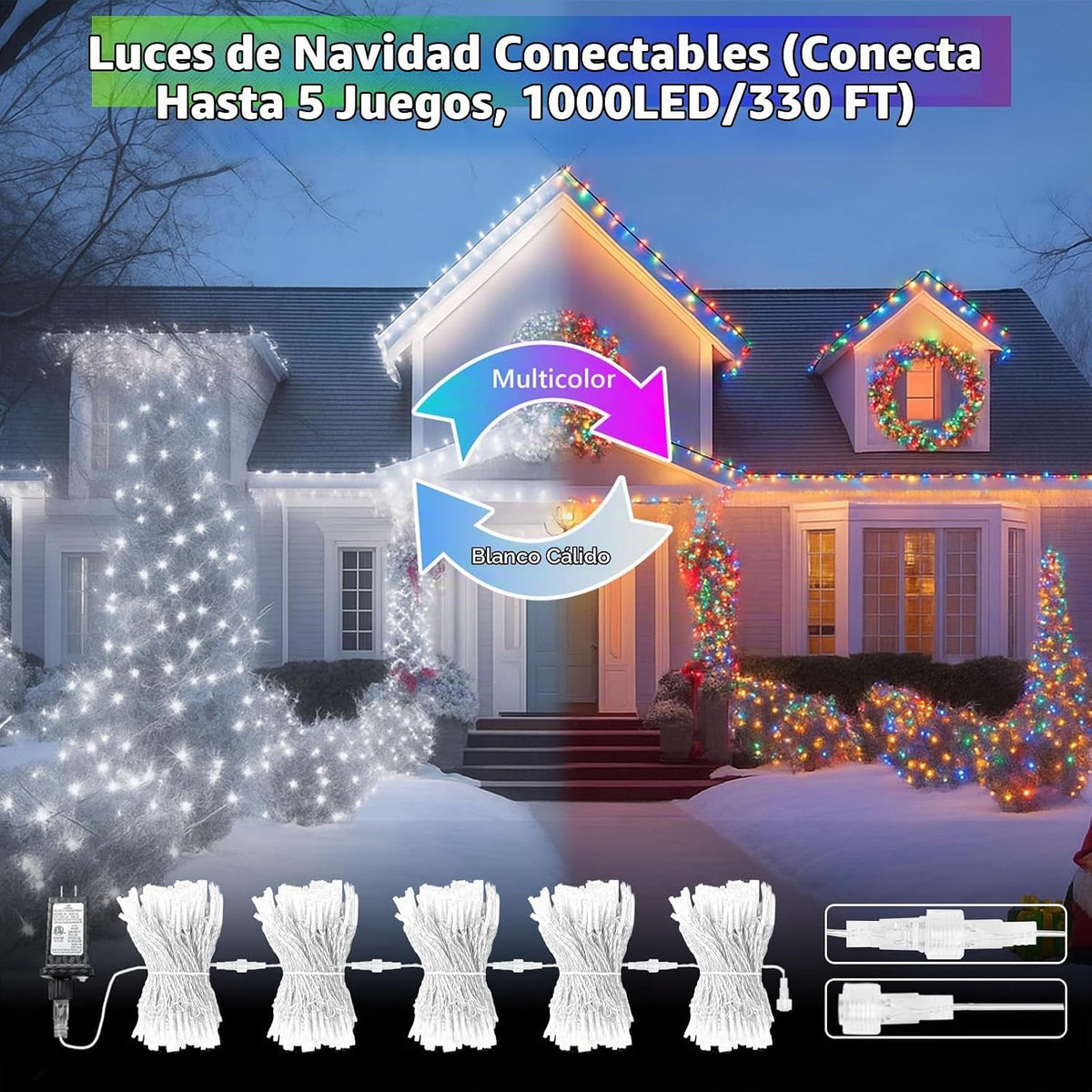 Guirnalda de 200 luces LED conectables con control remoto, blanco f...