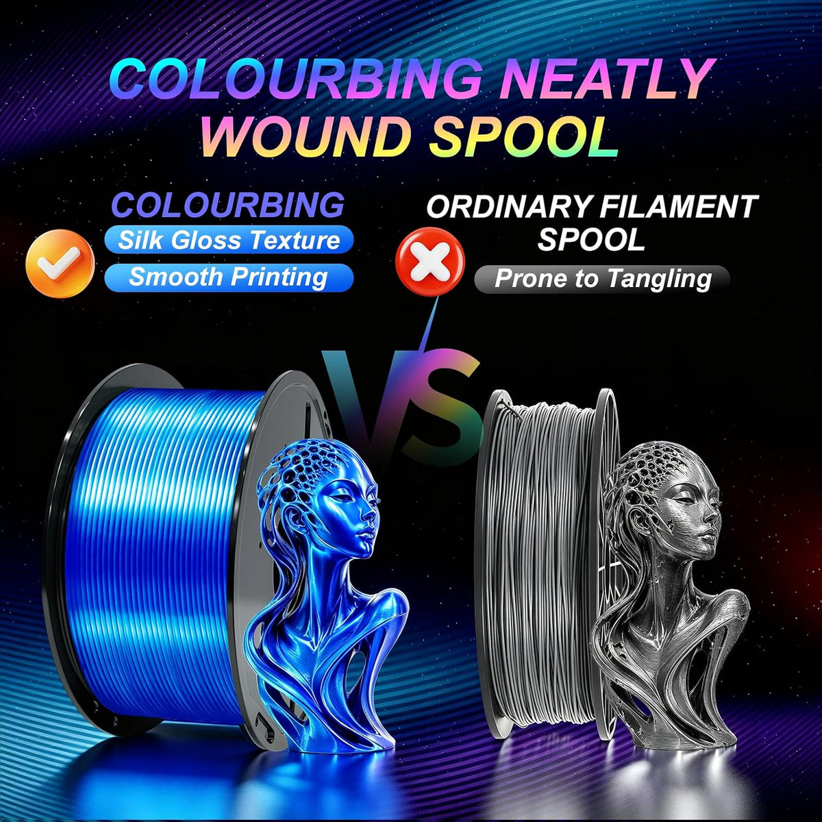 Colourbing Filamento de impresora 3D PLA+ de seda preseca de 0.069...