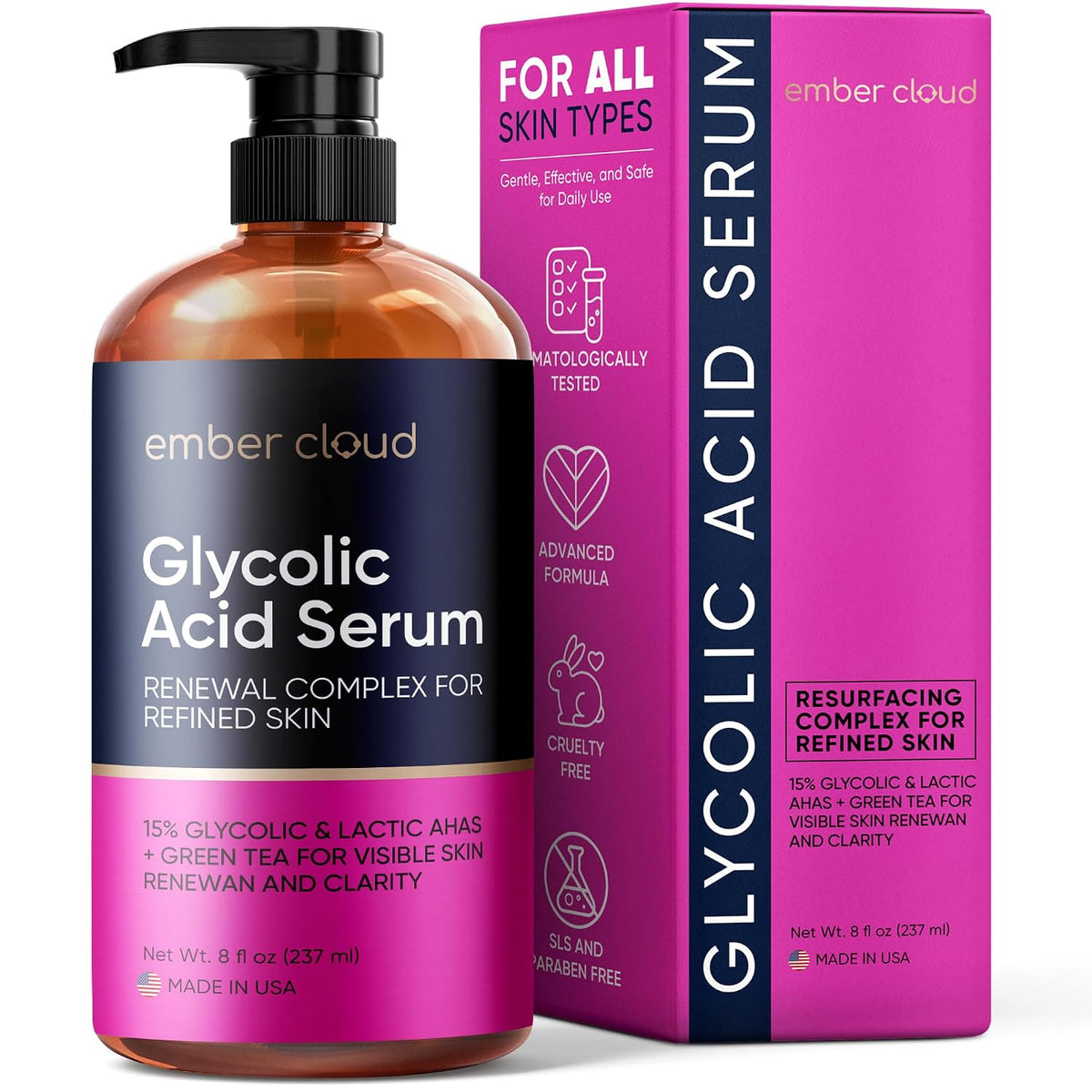 Ember Cloud Suero de ácido glicólico para rostro 15%, ácido láctico...