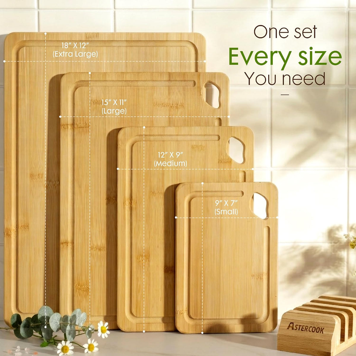 Astercook Tablas de cortar de bambú Nature para cocina | Tablas de...