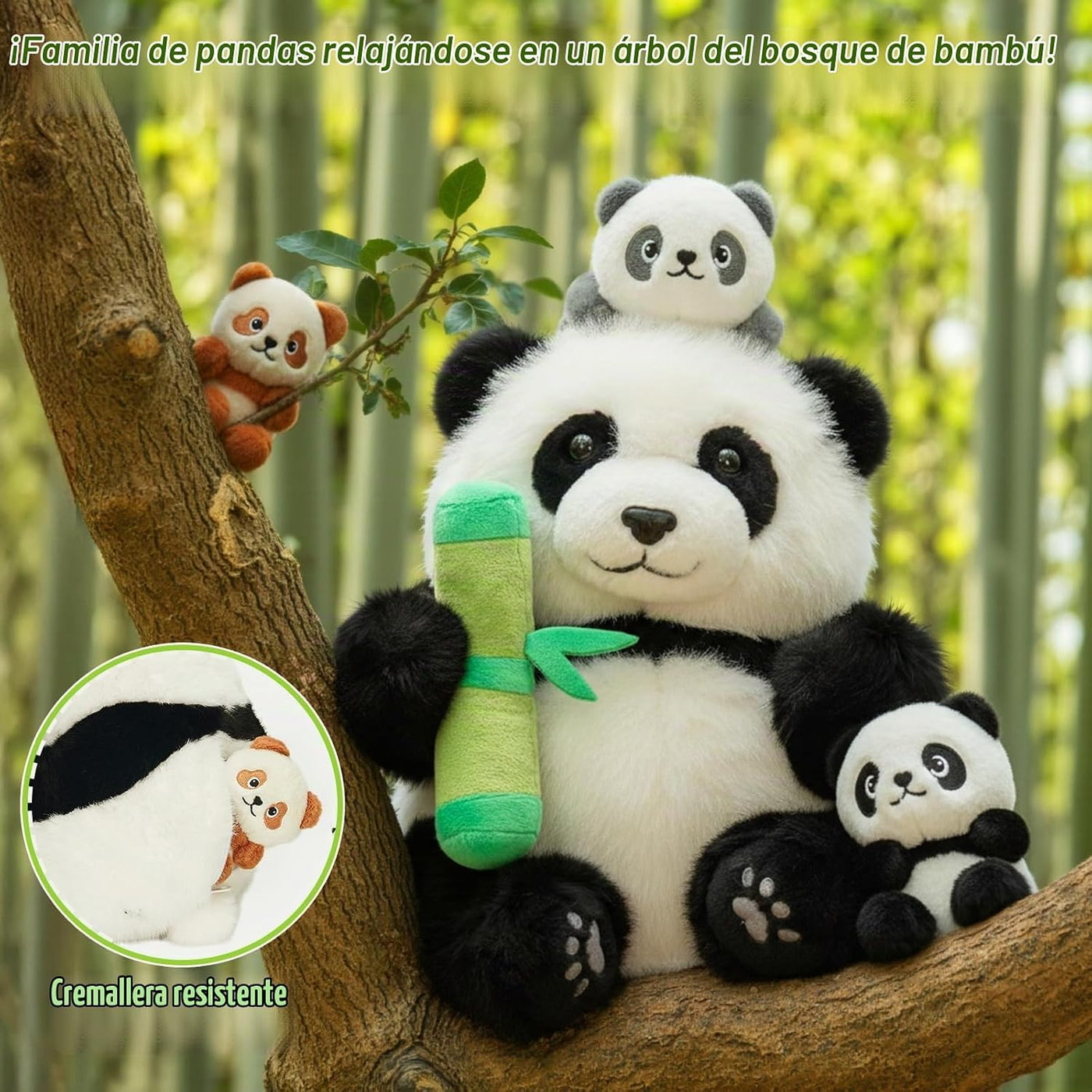 OUOZZZ Animales de peluche de panda con 3 bebés dentro del oso pand...