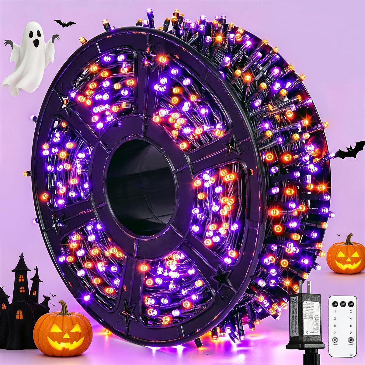 JMEXSUSS Guirnalda de 1000 luces LED naranja y morado, luces de Hal...