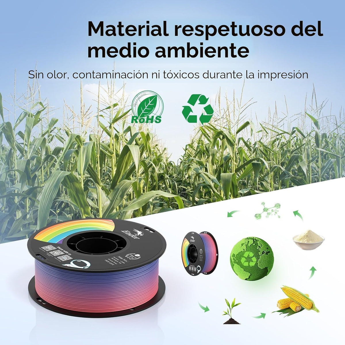 Creality Filamento de impresora 3D PLA+, 2 arcoíris y blanco y negr...