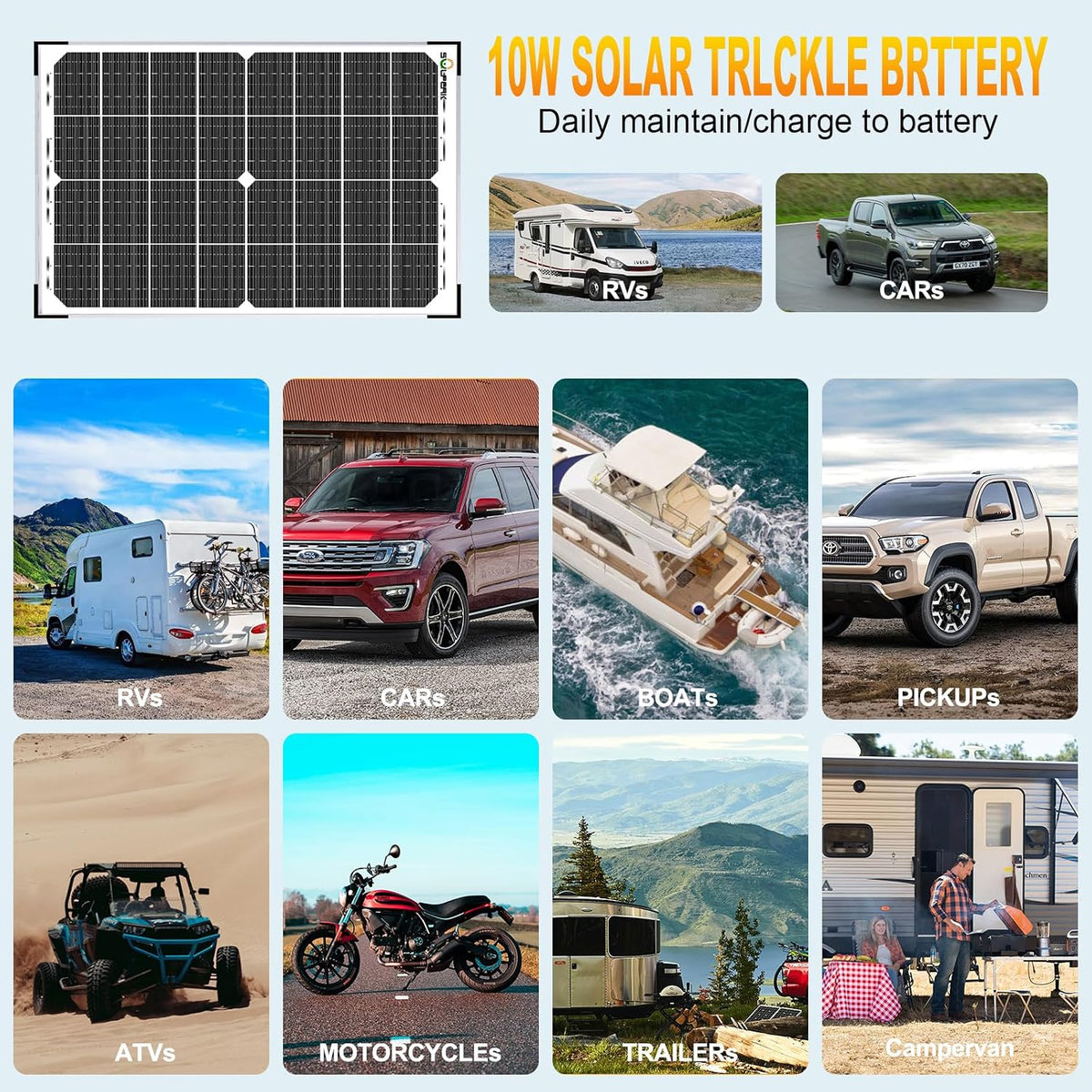 SOLPERK 30 W Cargador de batería solar + Mantenedor de batería sola...