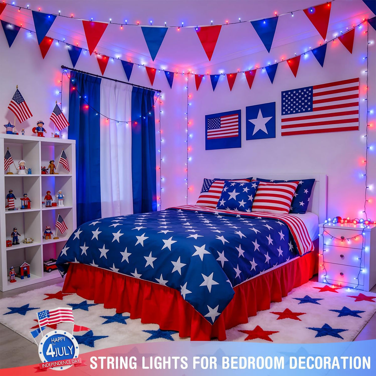JMEXSUSS 250 luces LED rojas, blancas y azules para decoraciones de...