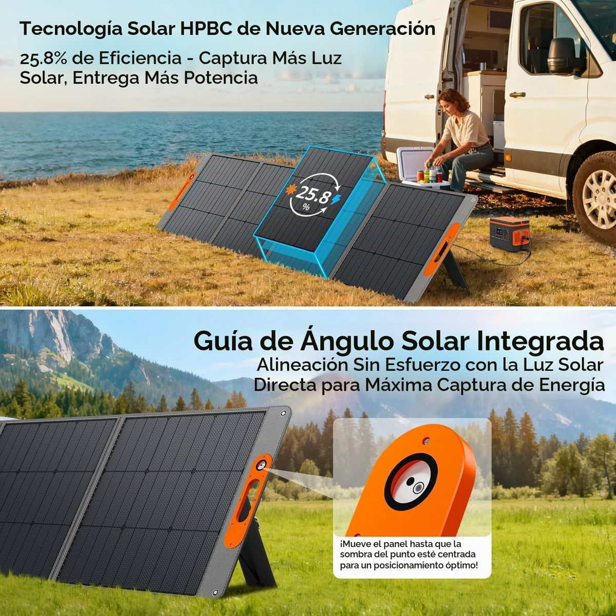 Panel solar portátil de 280W, impermeable HPBC IP65 para RV al aire...