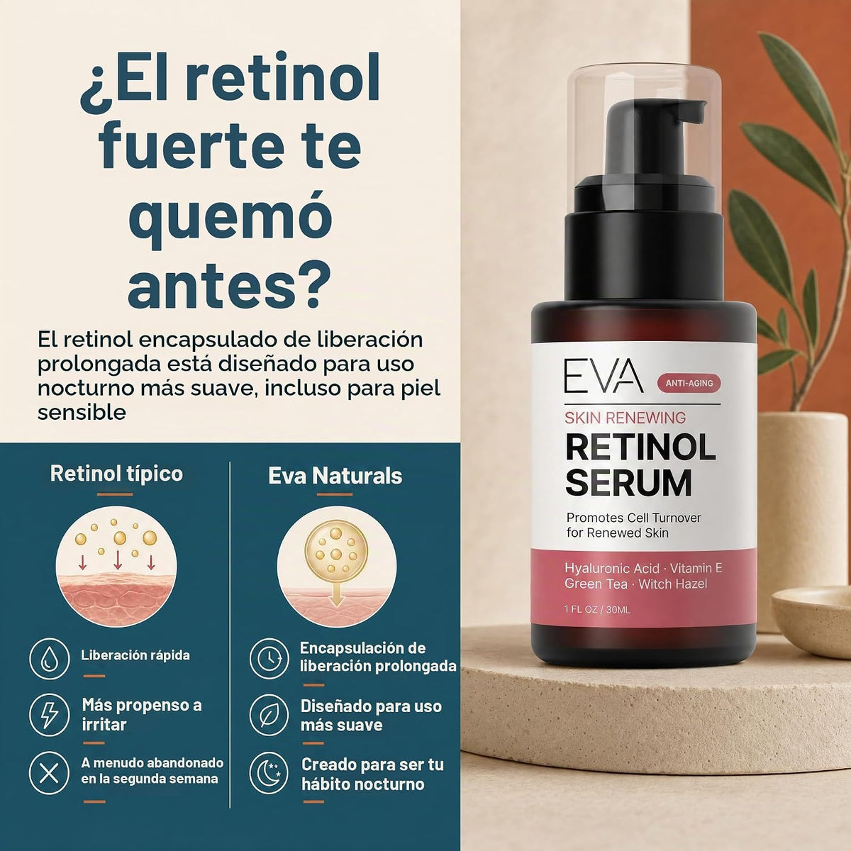 Suero de retinol para cara con ácido hialurónico y vitamina E - Par...
