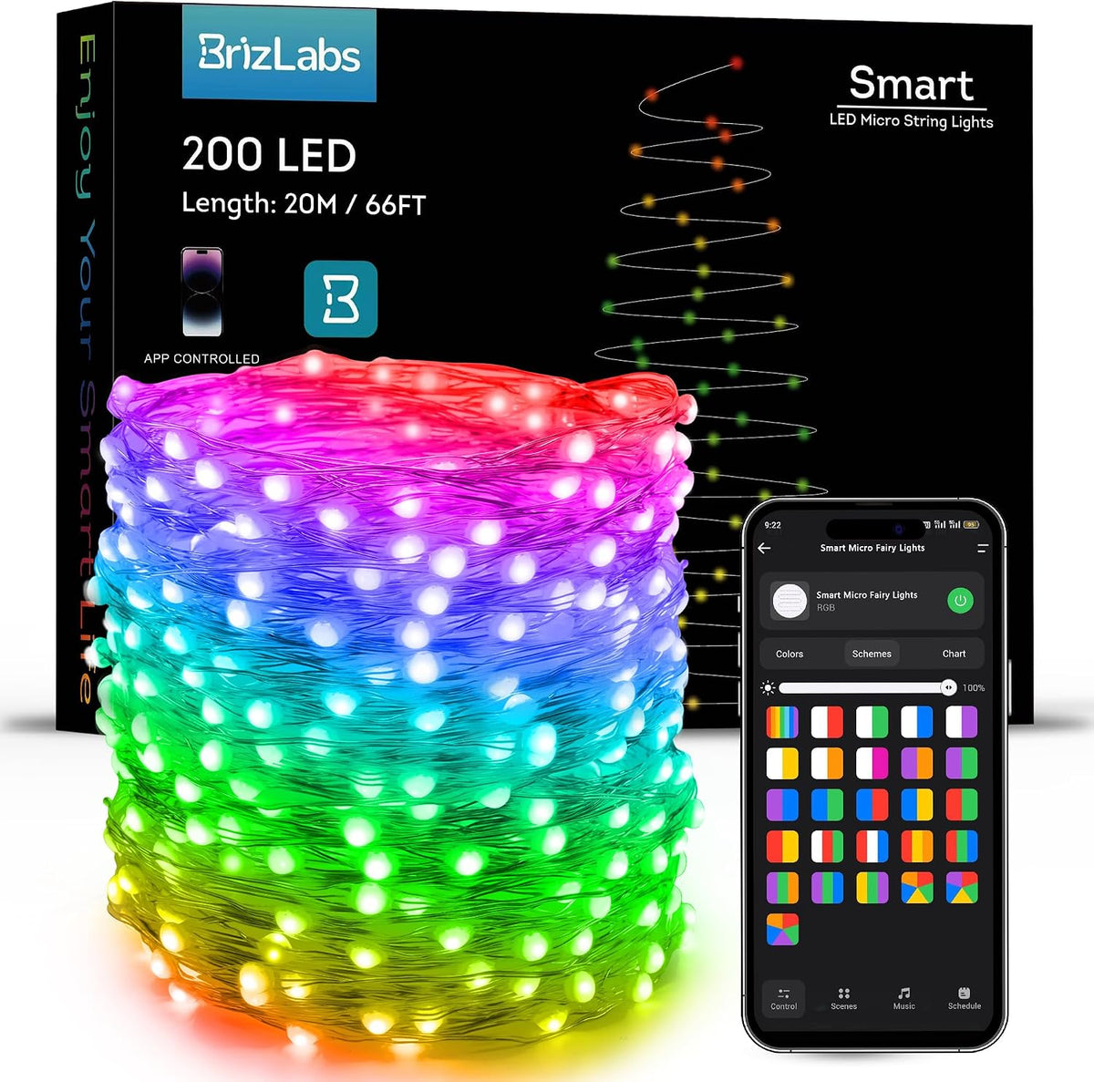 BrizLabs Luces de hadas inteligentes, 66 pies 200 LED, compatible c...