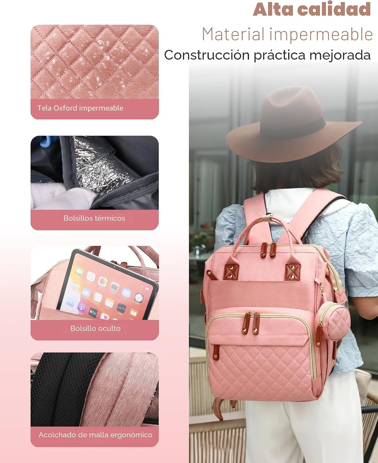 Lamroro Bolsa de pañales con cambiador, mochila impermeable 3 en 1...