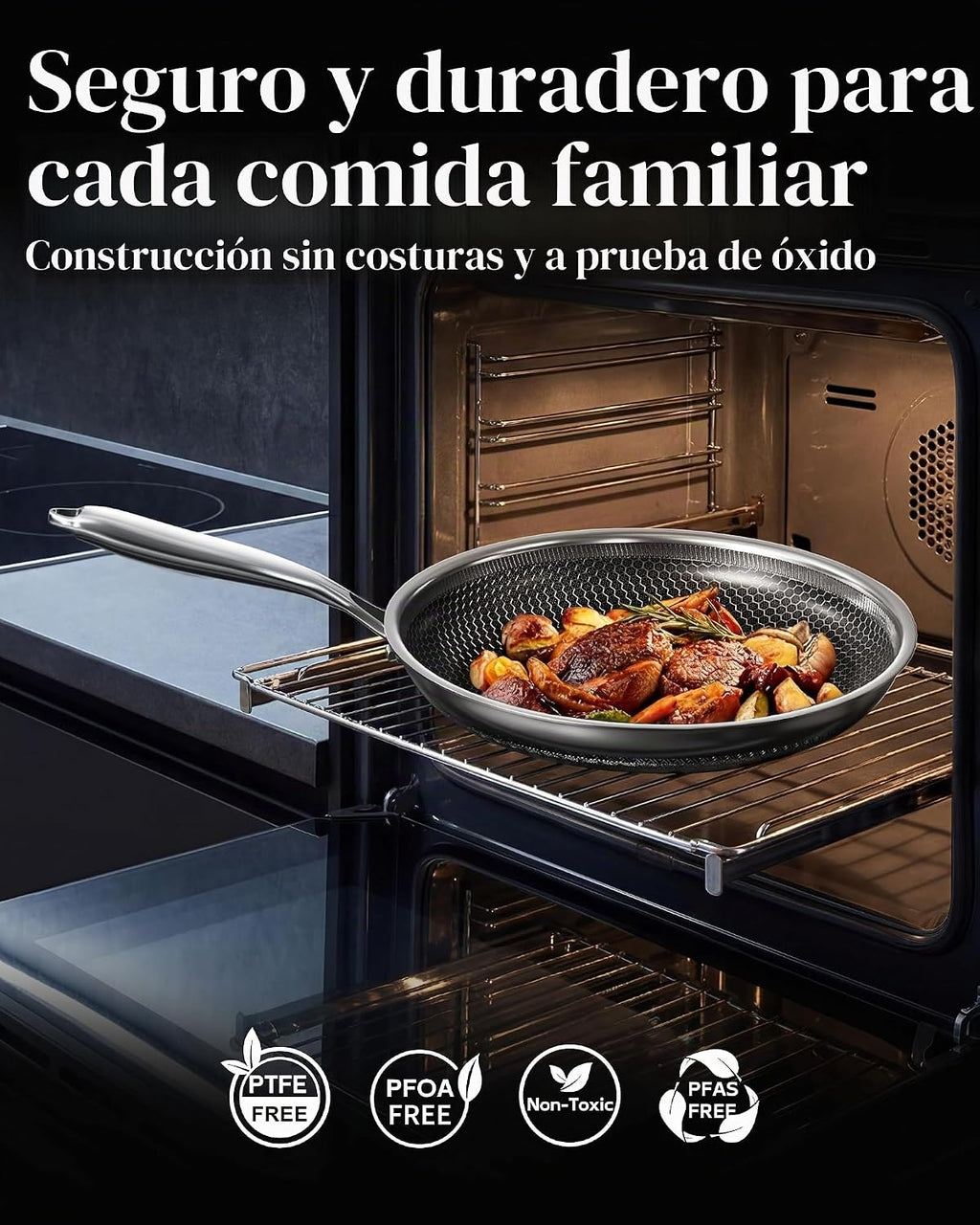 XBM Sartén antiadherente con tapa de 12 pulgadas, panal, sin PFAS,...