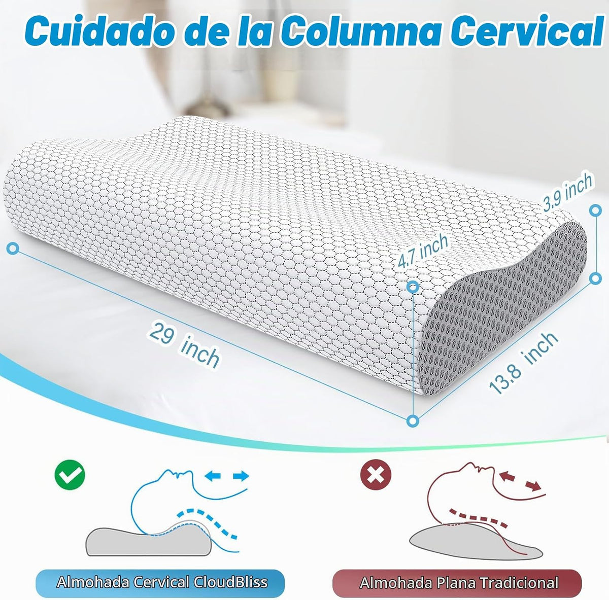 Almohada cervical ergonómica para dormir, tamaño Queen gris | Almoh...