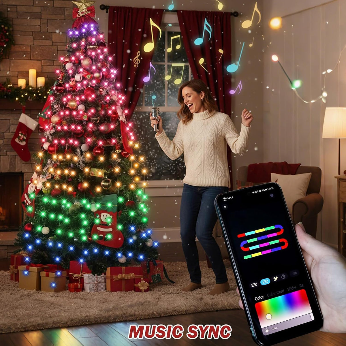 Luces inteligentes para árbol de Navidad, 400 luces LED con control...