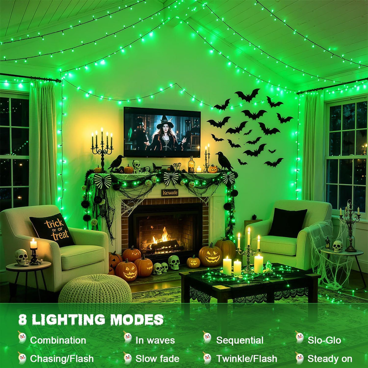 JMEXSUSS 1000 luces LED verdes de Navidad enchufables, luces de Hal...
