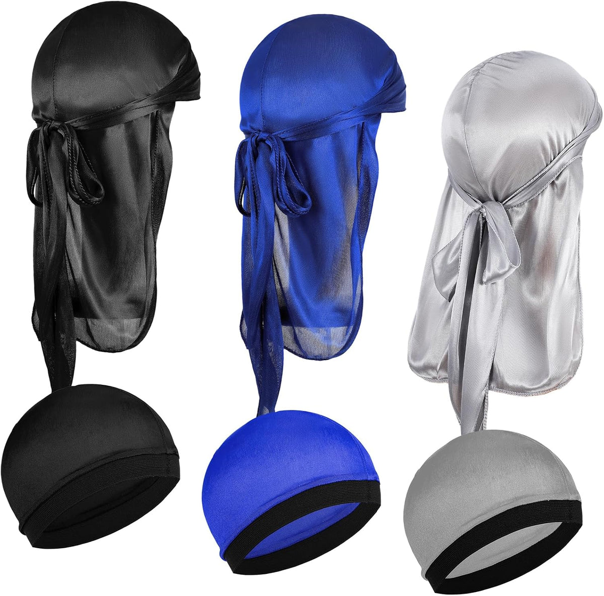 KFHENSOMR Juego de 6 piezas de durag sedoso con gorras onduladas pa...
