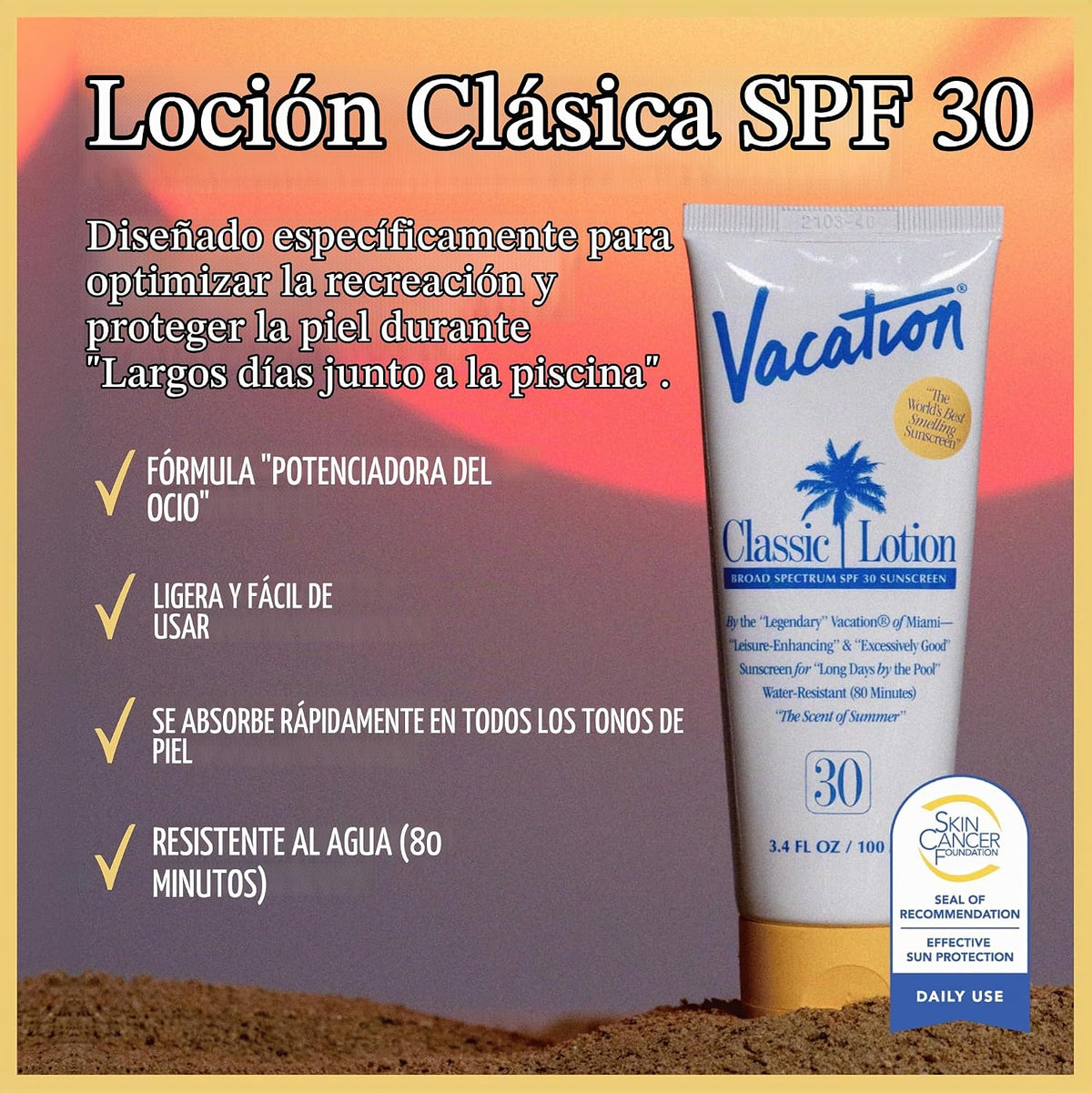 Loción protectora solar Vacation Classic SPF 30, 3.4 onzas líquidas...
