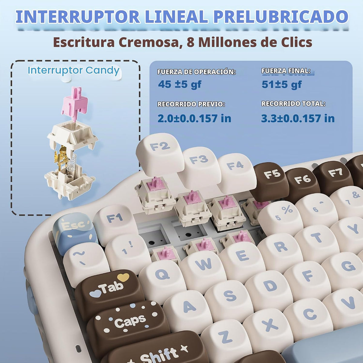 YUNZII C75 Lindo teclado mecánico inalámbrico 75% (Choco, interrupt...