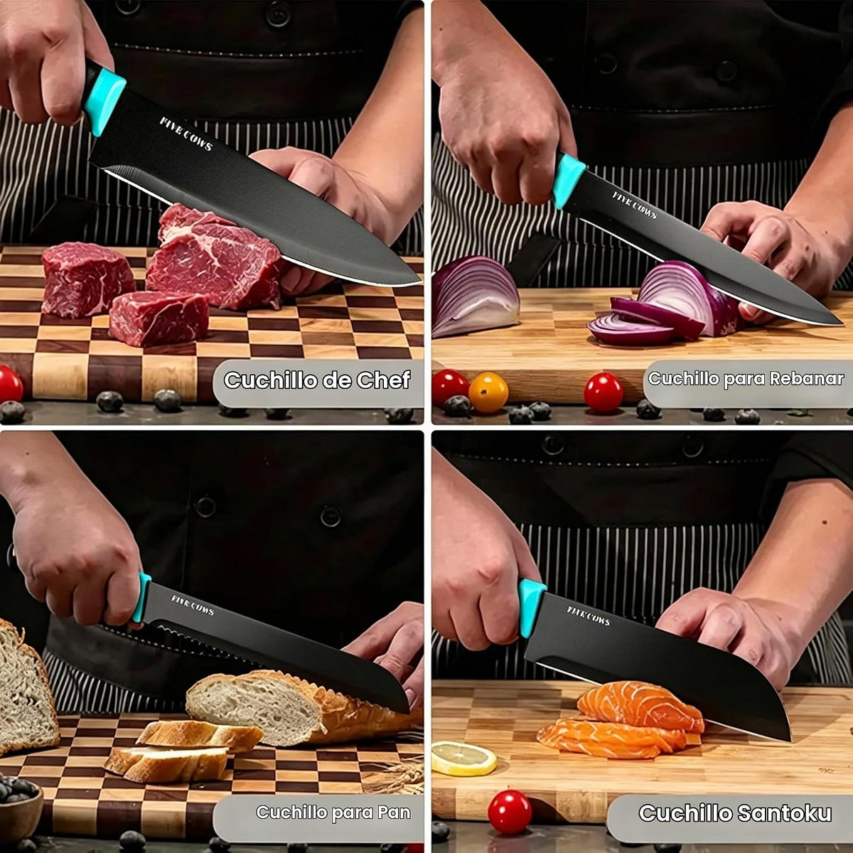 Juego de 14 cuchillos de cocina con afilador alemán de acero inoxid...