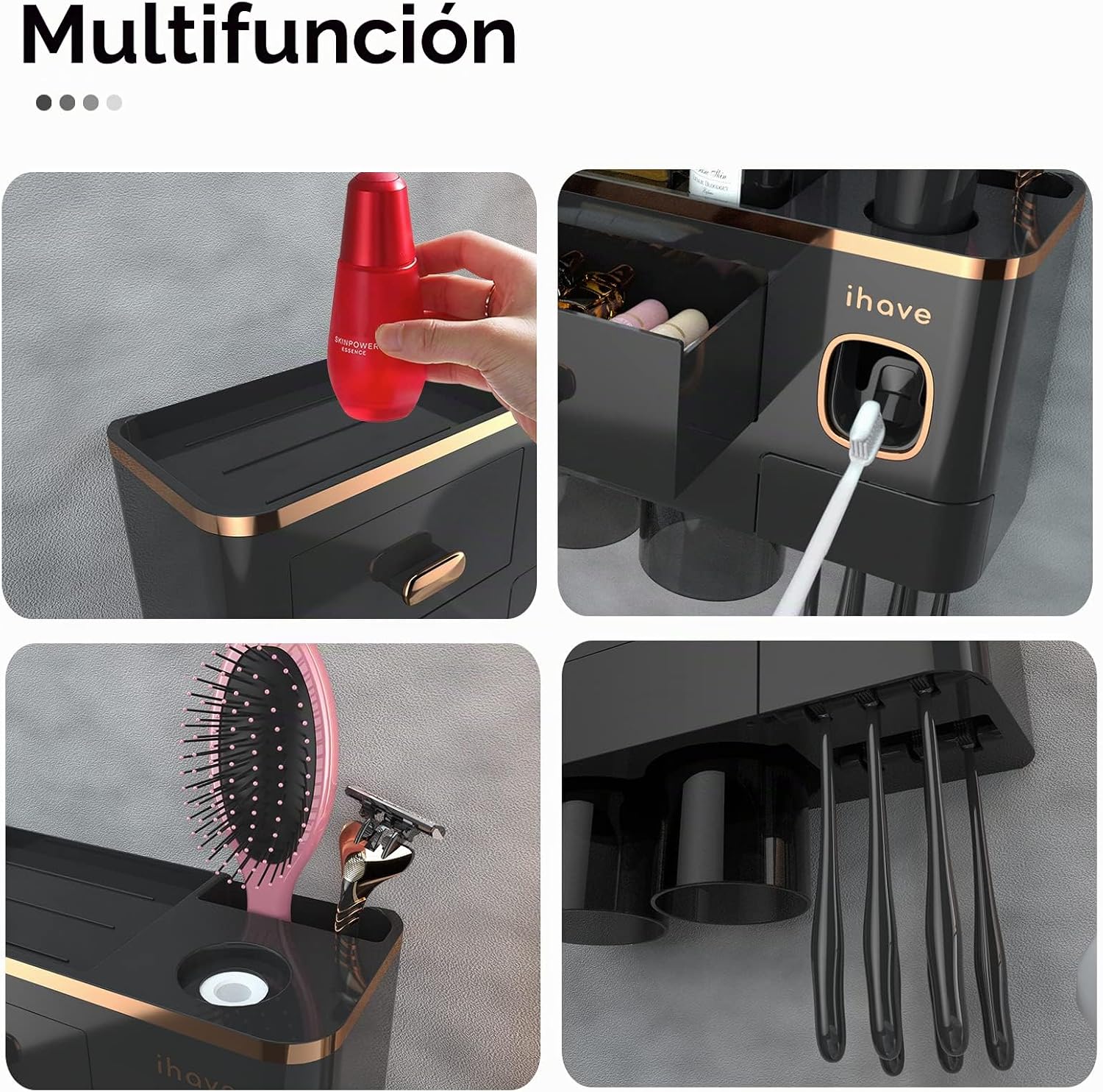iHave Portacepillos de dientes para baño, dispensador de pasta de d...