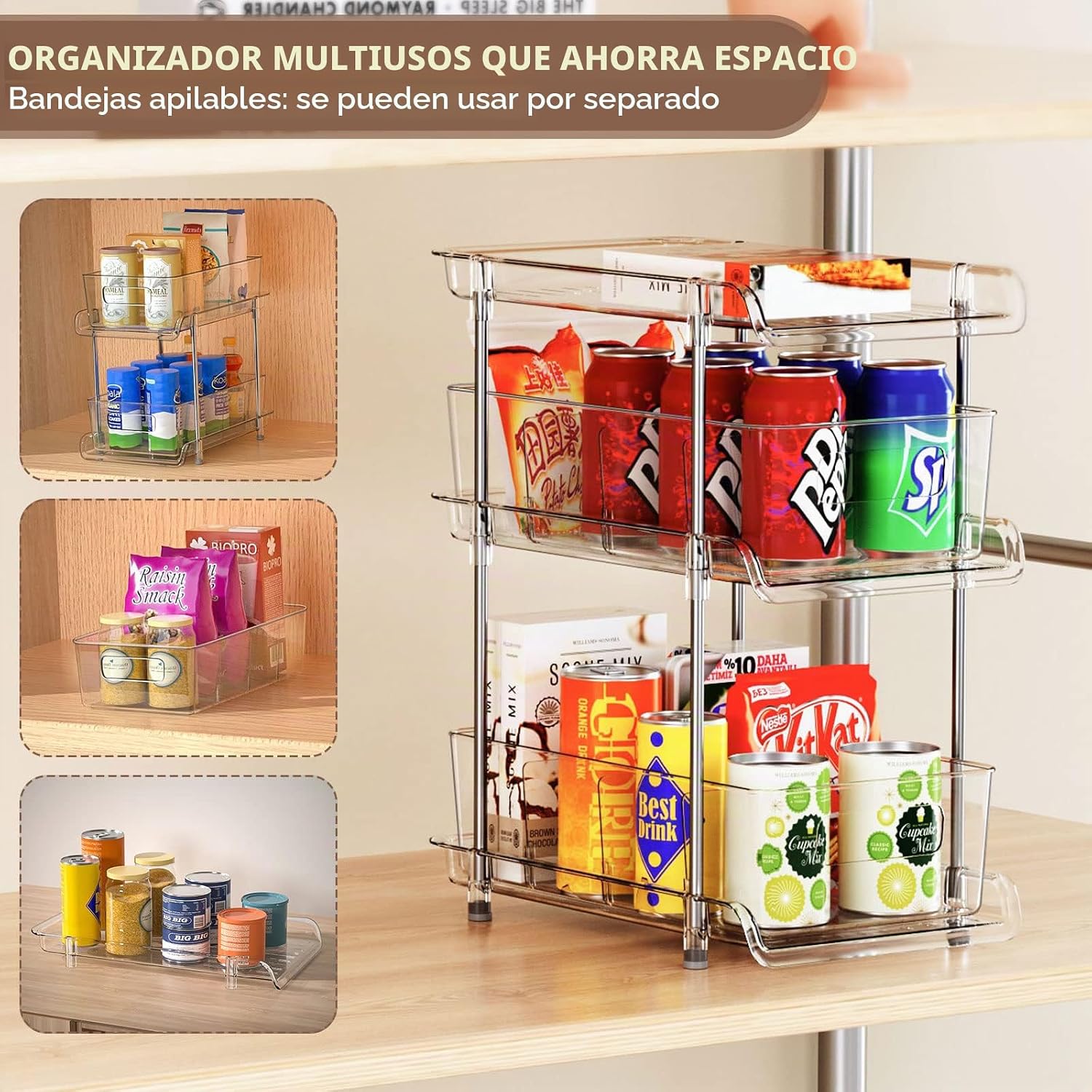 Juego de 2 organizadores de baño transparentes de 3 niveles con div...