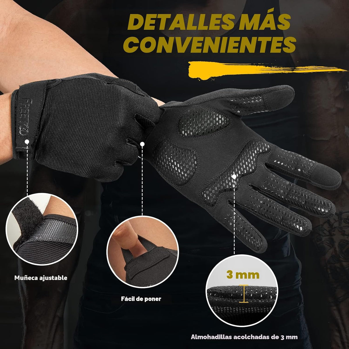FREETOO Guantes de entrenamiento de dedo completo para hombres, gua...