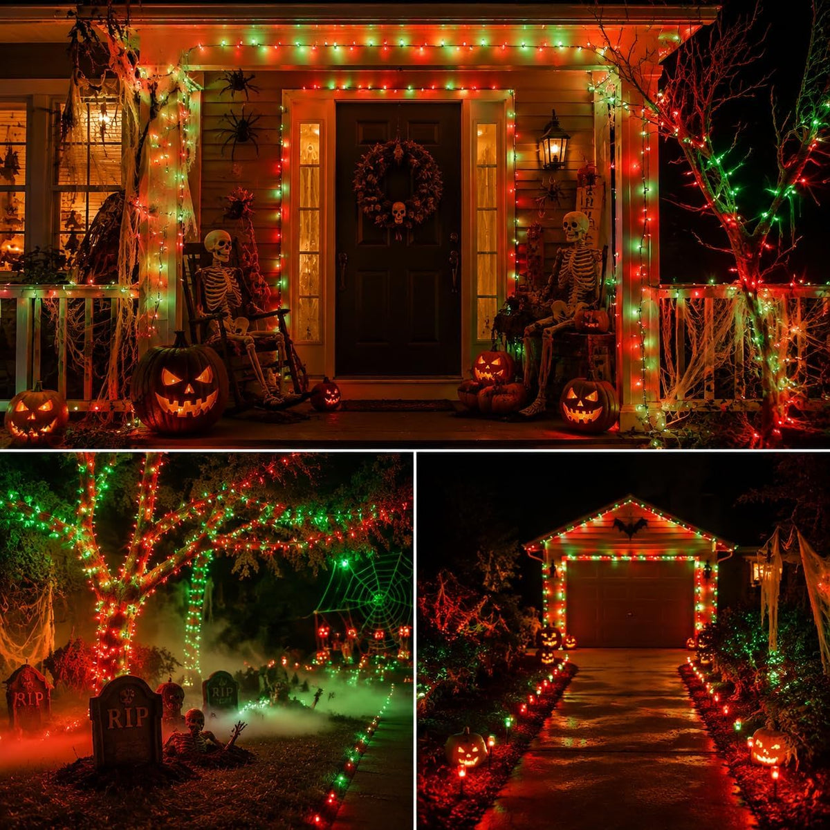 JMEXSUSS 200 luces LED rojas y verdes de Halloween de 66 pies | Tir...