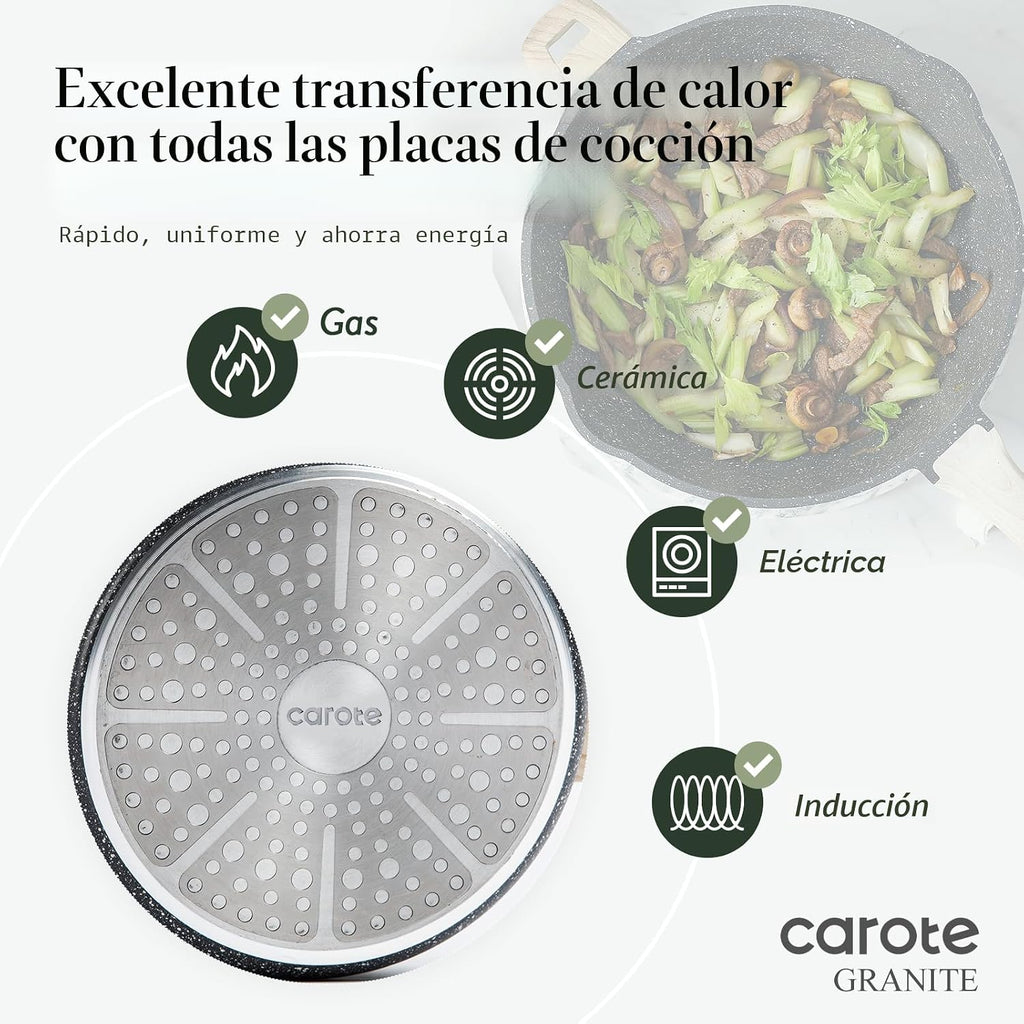 CAROTE Sartén antiadherente de 10\/12\/12.5 pulgadas con tapa, sart...