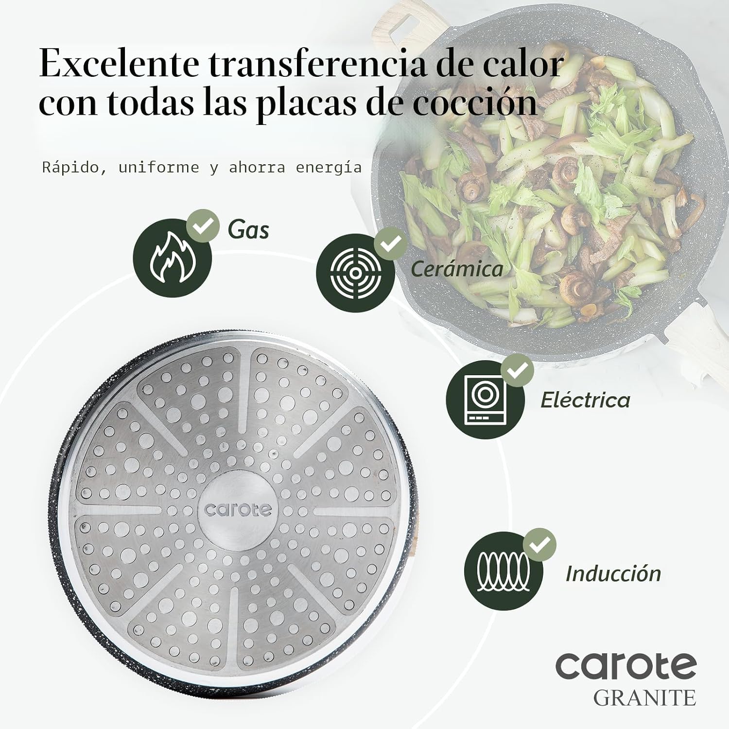 CAROTE Sartén antiadherente de 10\/12\/12.5 pulgadas con tapa, sart...
