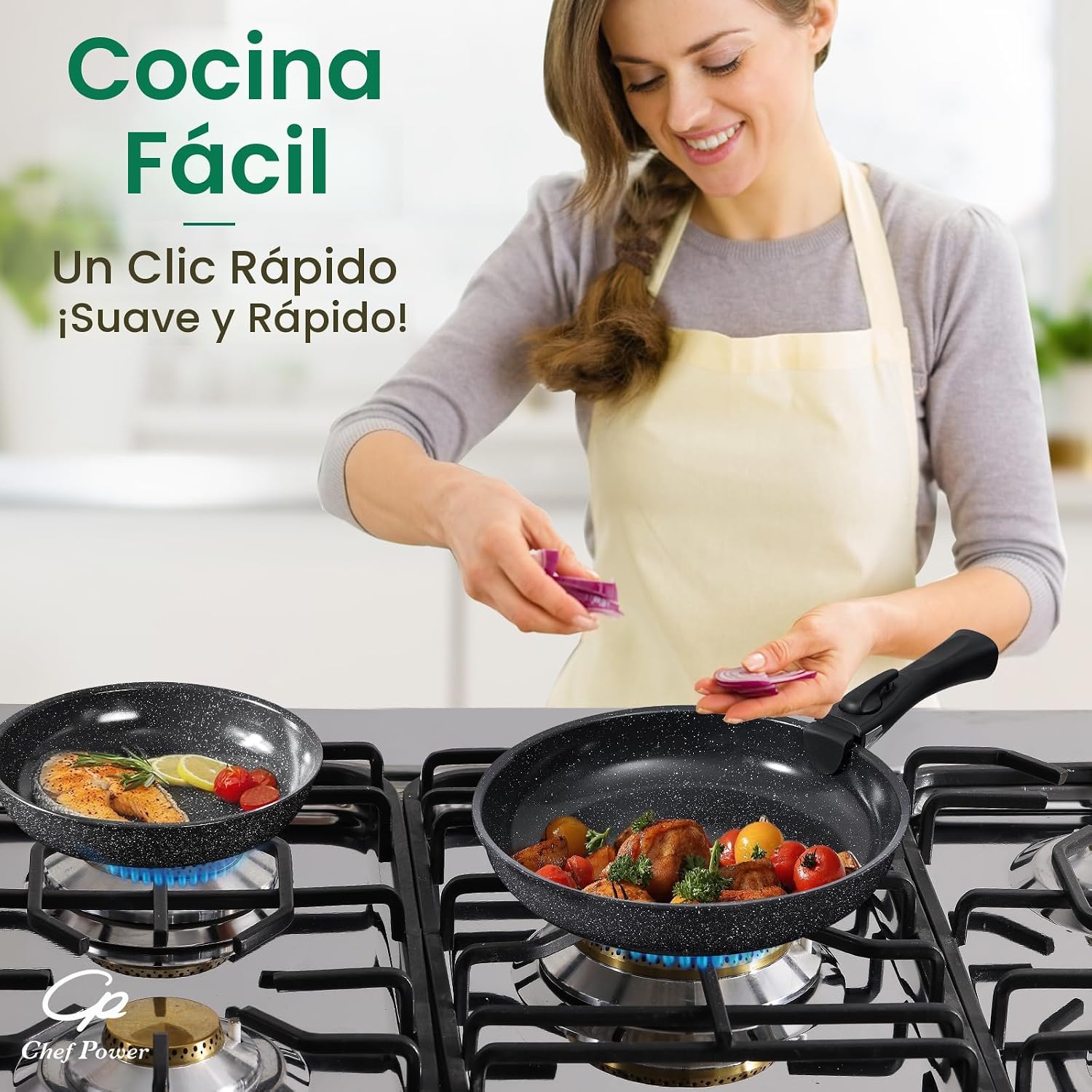 Chef Power - Juego de ollas y sartenes antiadherentes de cerámica d...