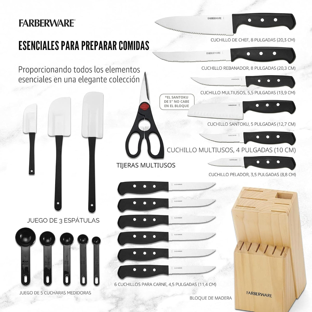Farberware - Juego de 22 piezas de cuchillos con remache triple que...