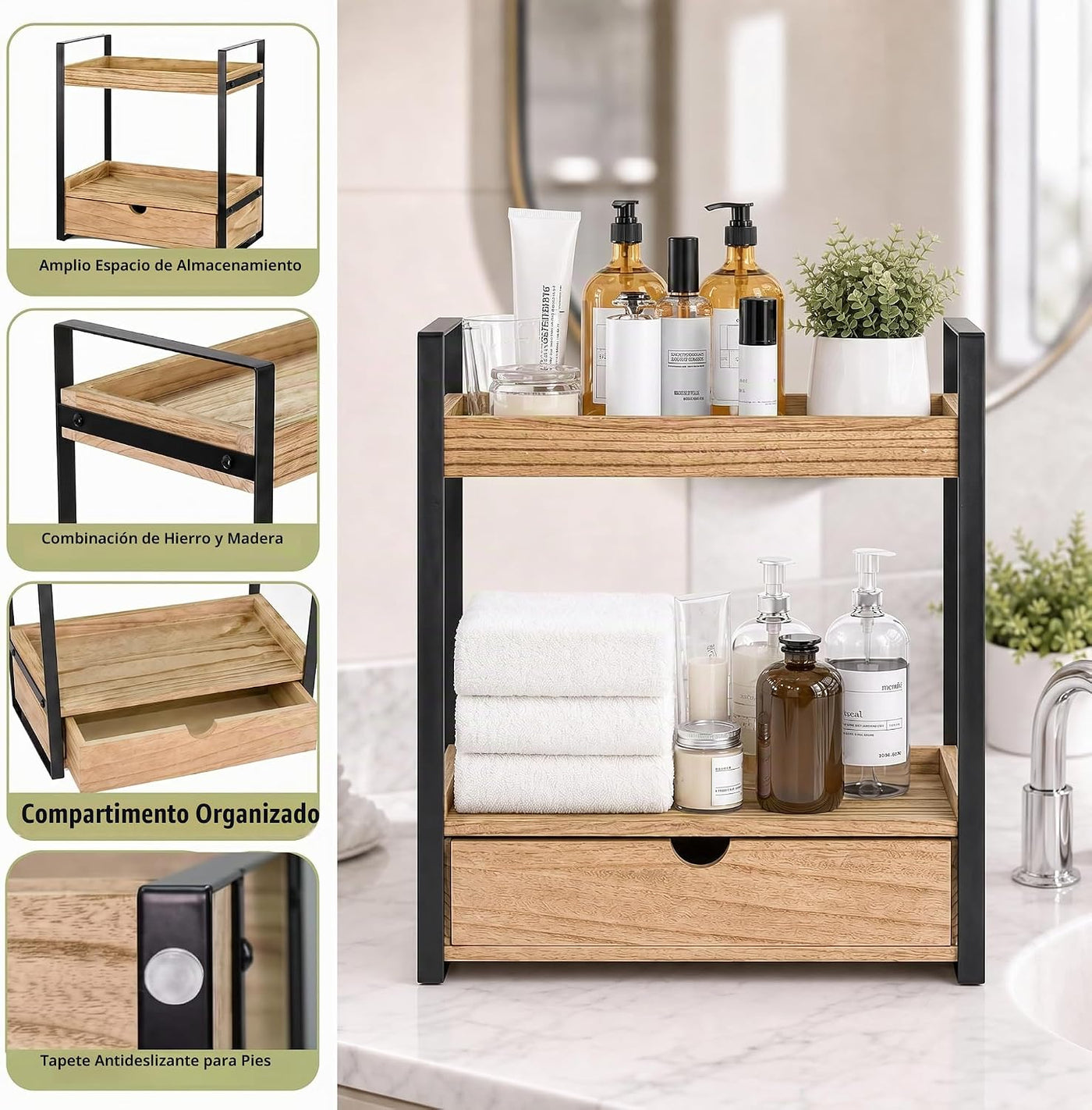 Ukonvi Organizador de Baño de 2 Niveles para Encimera con Cajón, Es...