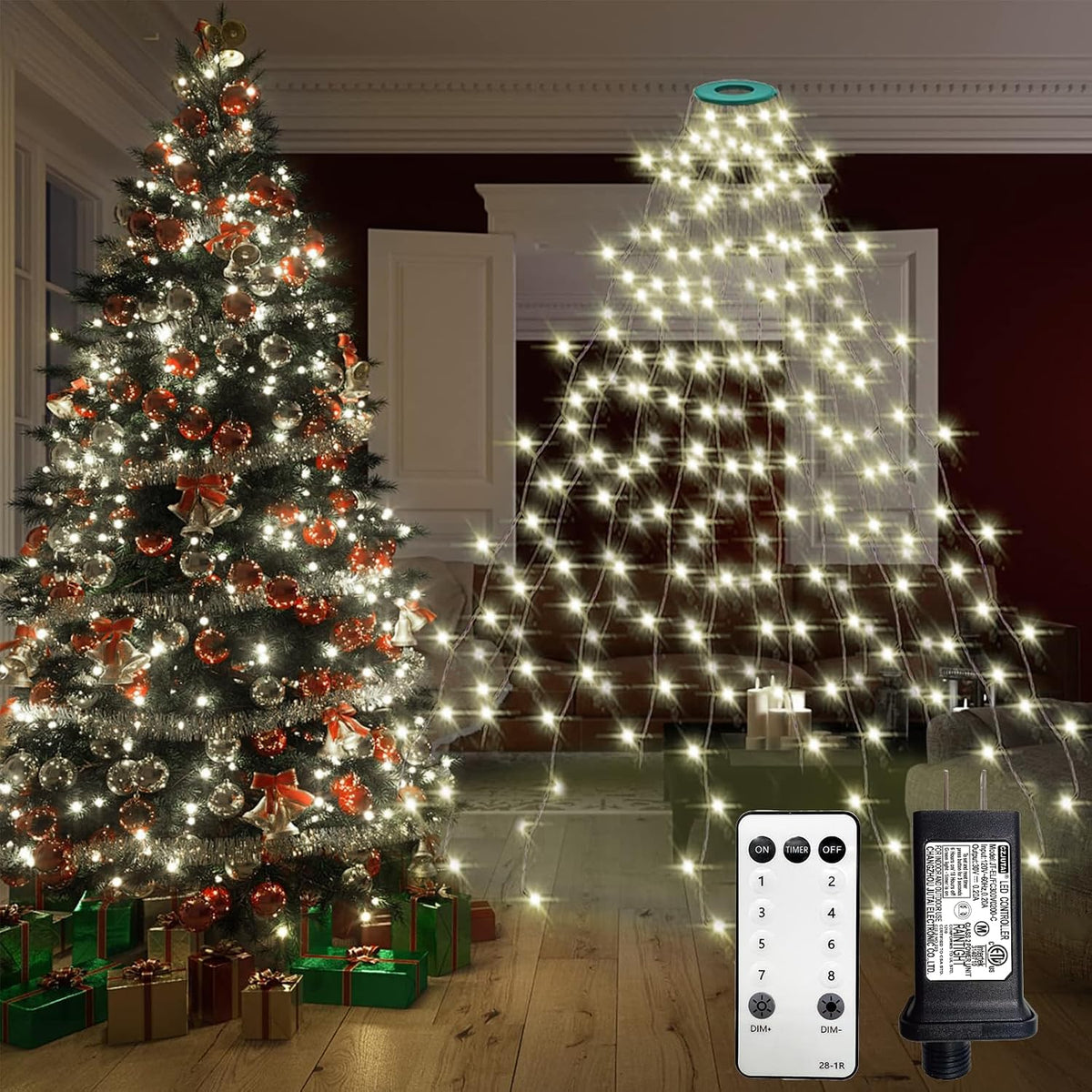 VIL Luces para árbol de Navidad con anillo, 9.9 pies, 16 líneas, 54...