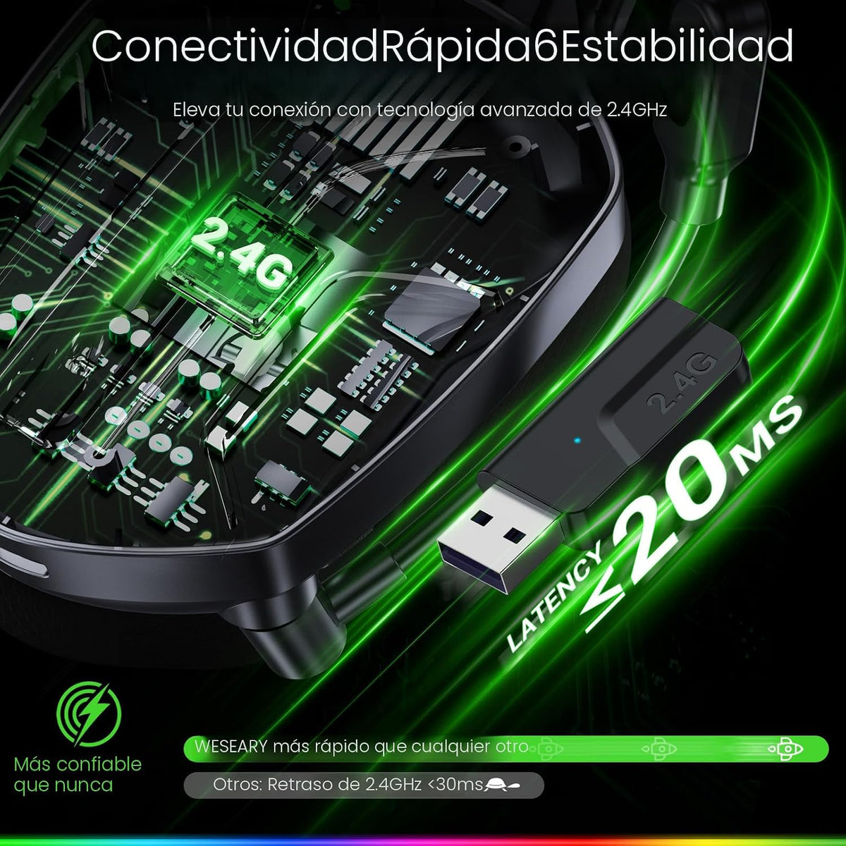 WESEARY Audífonos inalámbricos para juegos para PC, PS5, PS4, Switc...
