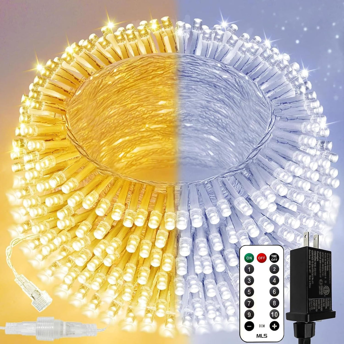 Guirnalda de 200 luces LED conectables con control remoto, blanco c...