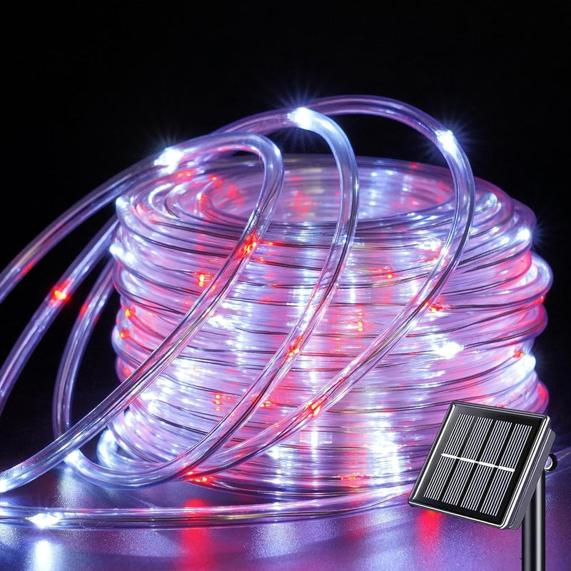 QITONG 200 luces LED solares de cuerda roja y blanca