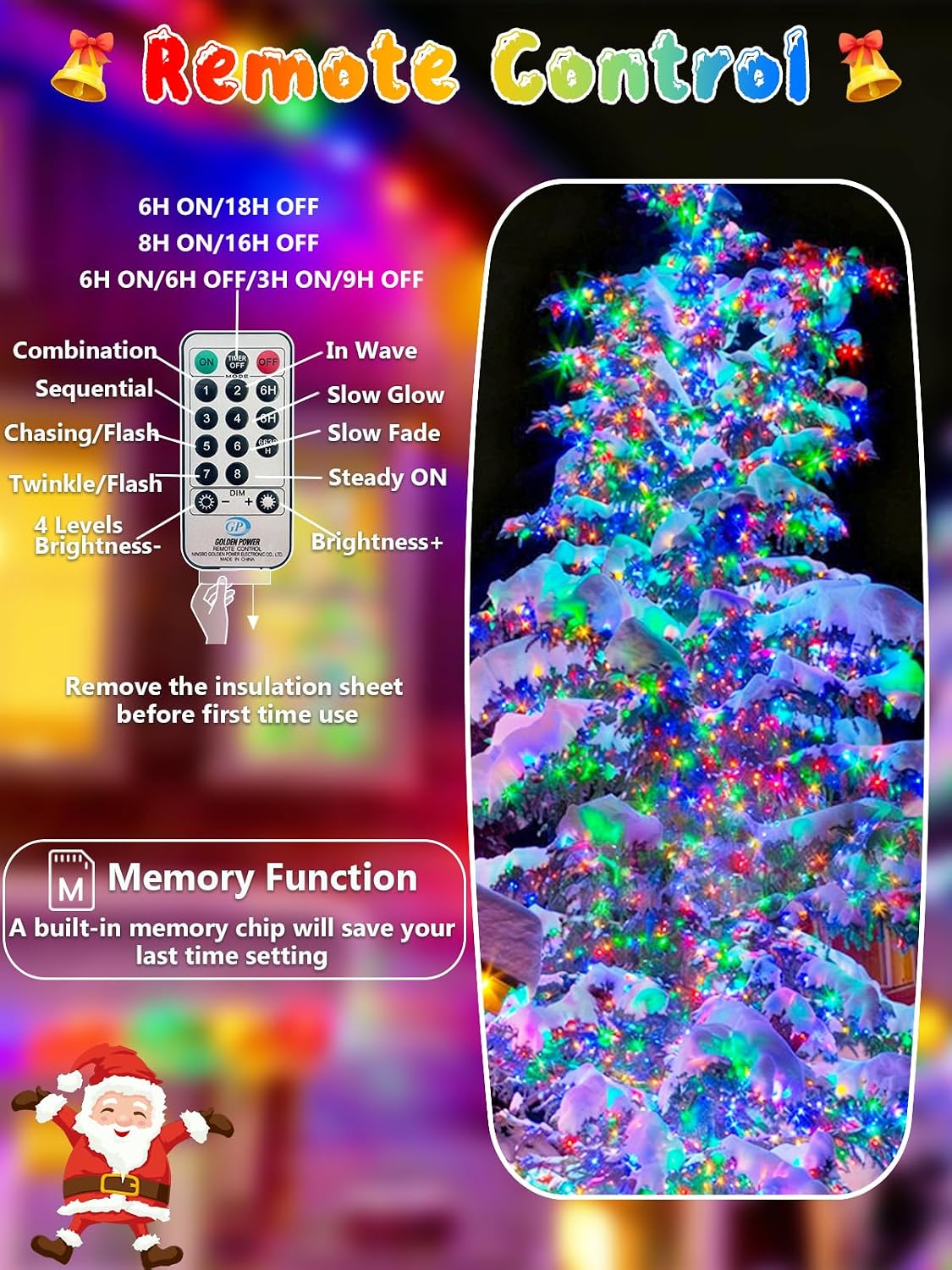 Luces de racimo de Navidad de 75 pies, 1500 luces LED con control r...