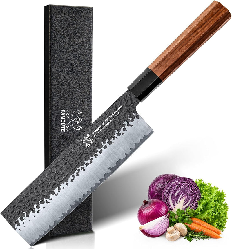 FAMCÜTE Cuchillo japonés Nakiri de 7 pulgadas, cuchillo de cocina d...
