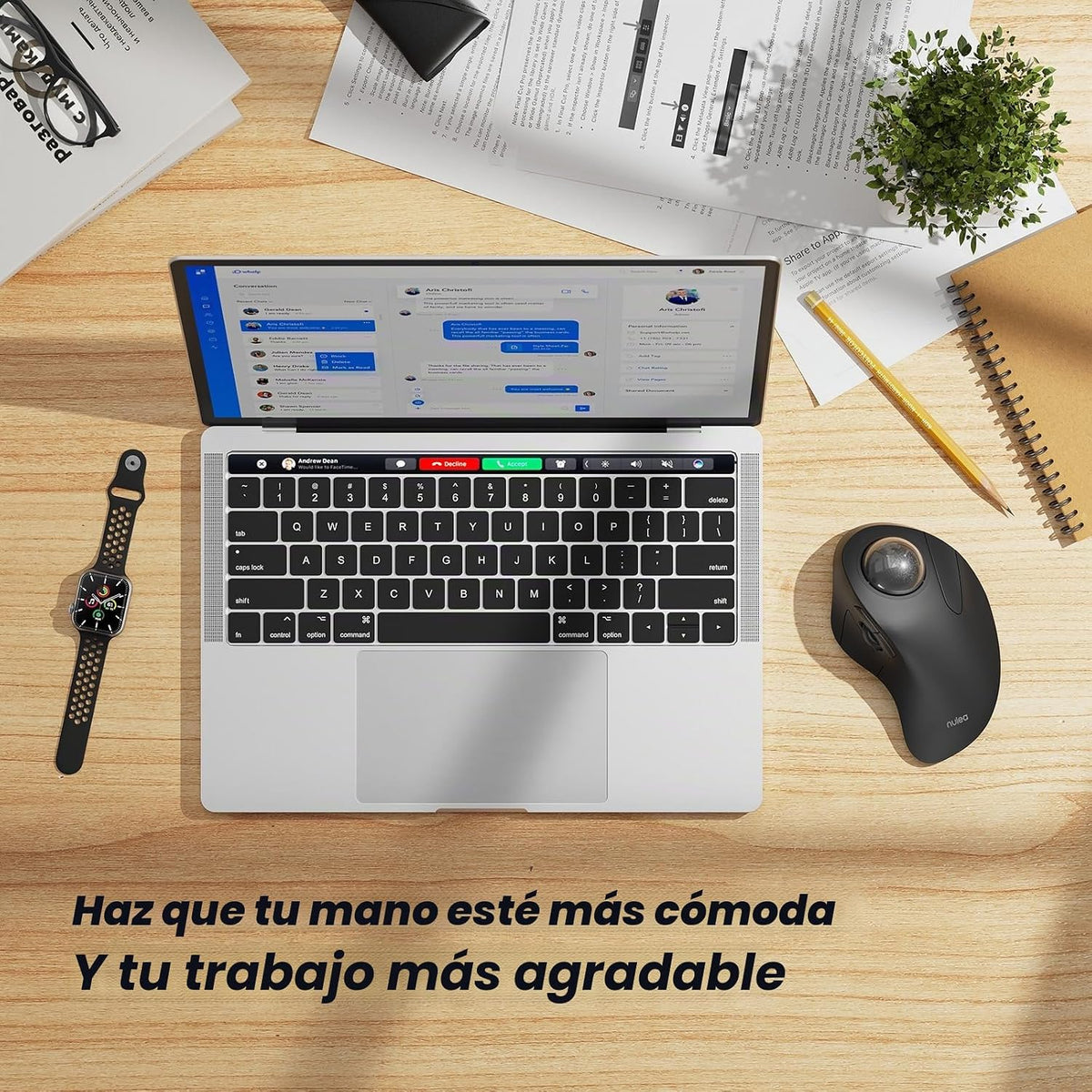 Nulea Mouse Trackball Inalámbrico Ergonómico, Recargable, Mouse Rol...