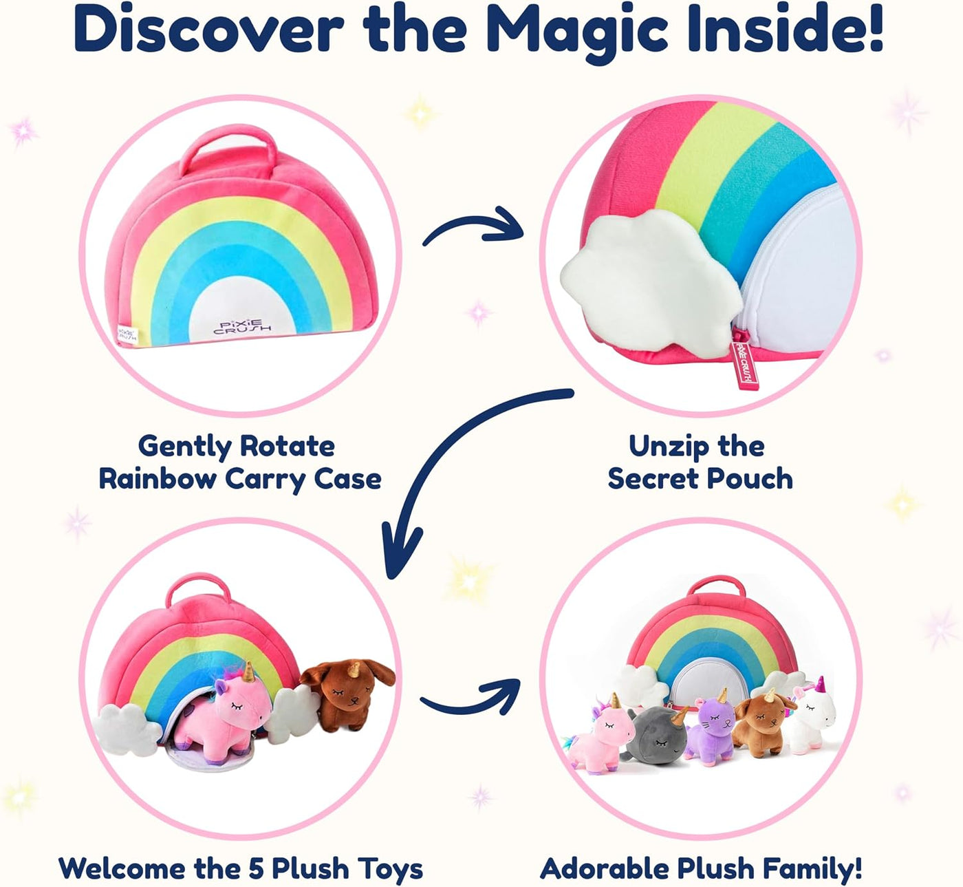 PixieCrush Juego de animales de peluche de unicornio, 5 juguetes de...