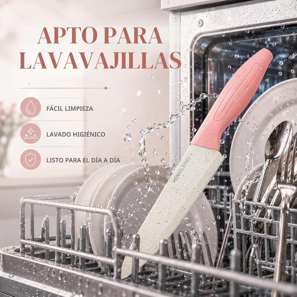 HENKELIVING Juego de cuchillos de 14 piezas, bloque de afilador int...