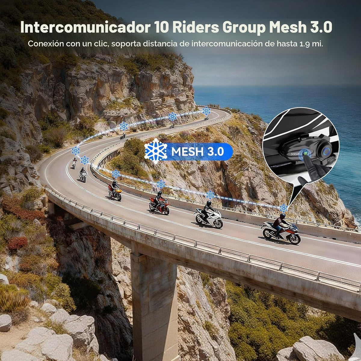XGP X10 10 Riders Group Intercomunicador de malla para motocicleta,...
