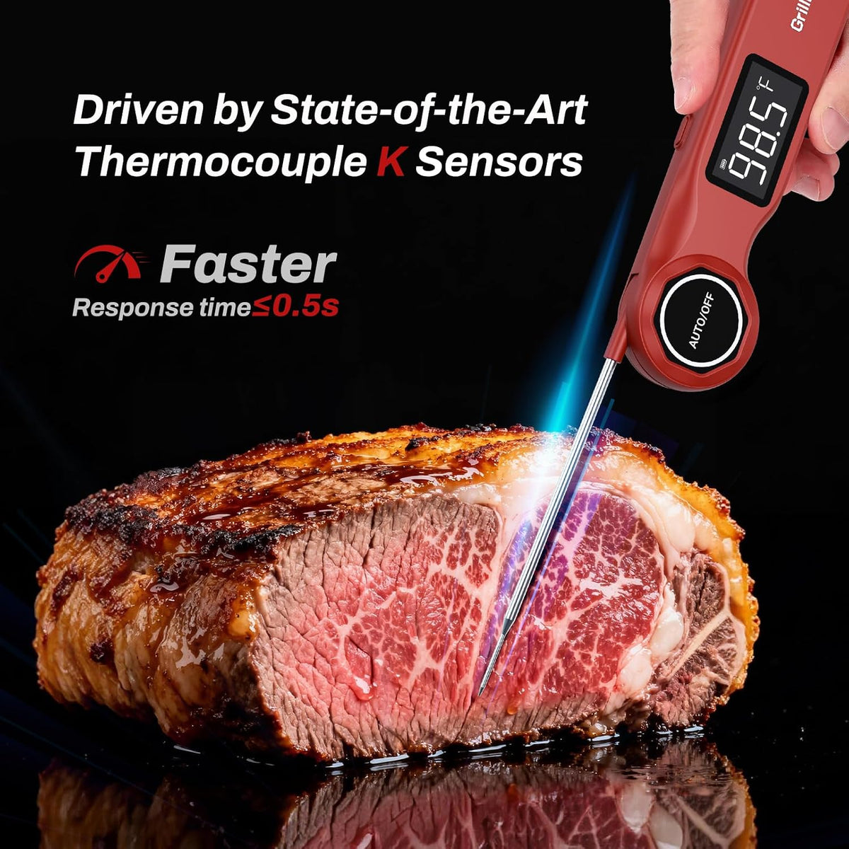 Termómetro para carne de lectura instantánea, GrillBliss USB-C, ter...