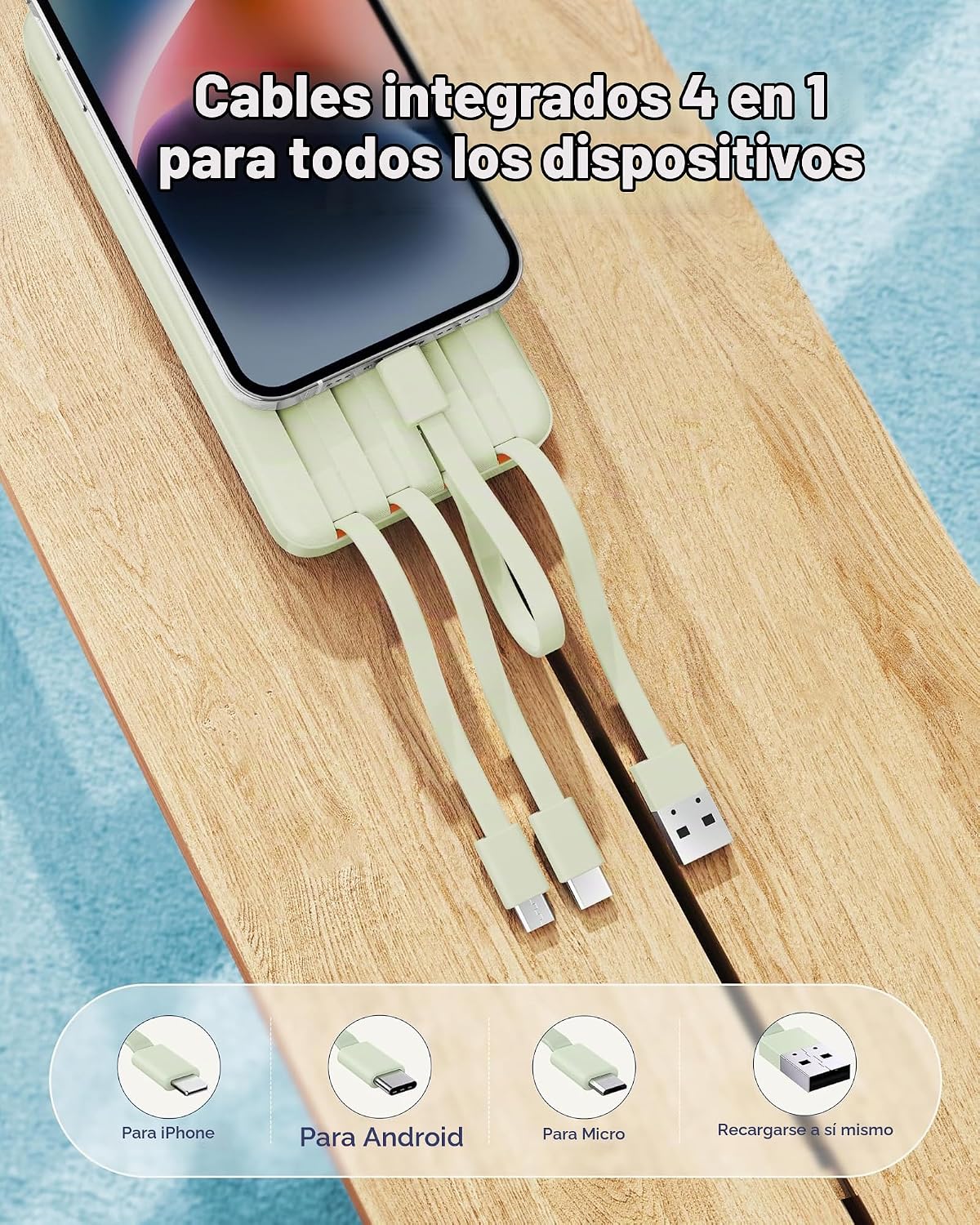 Charmast - Cargador portátil con cables incorporados, 20000 mAh, ba...