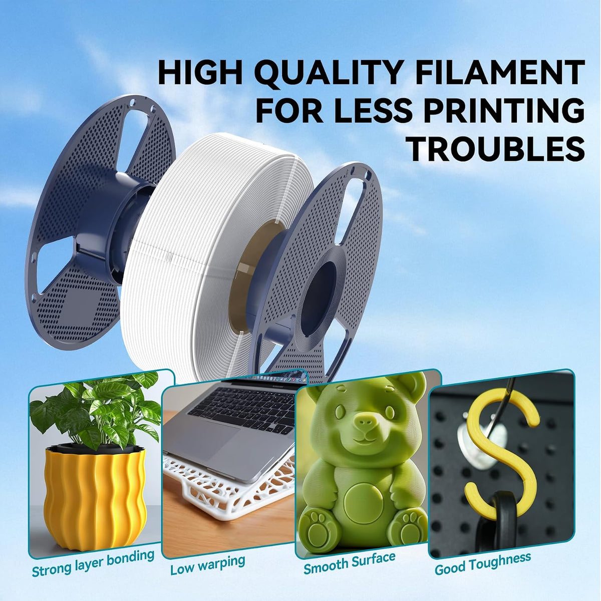 SUNLU PLA - Filamento para impresora 3D, negro+blanco+rojo+azul Kle...